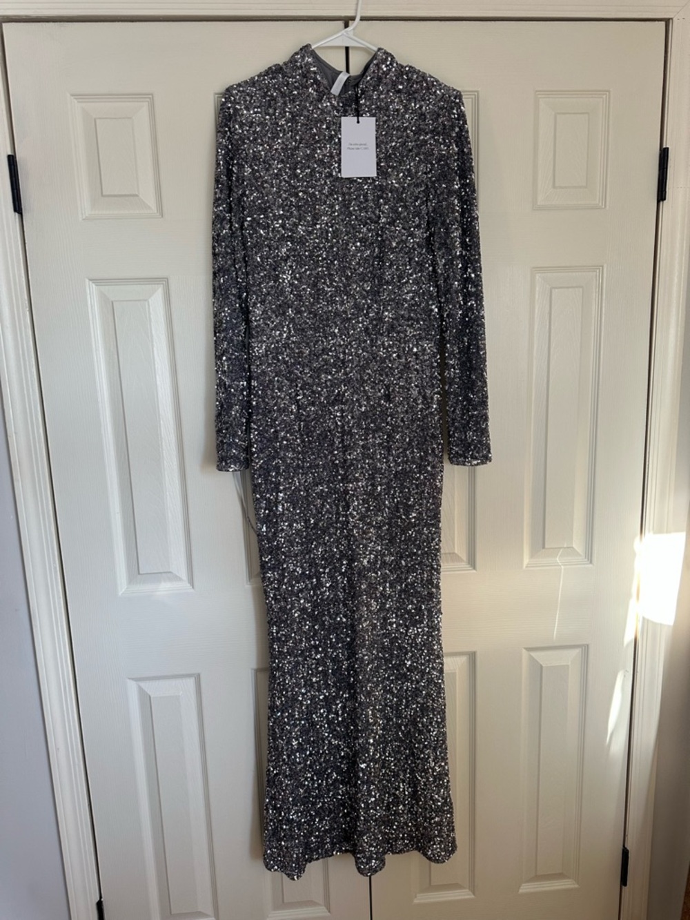 Club L London Silver Sequin Long Sleeve Maxi Dress